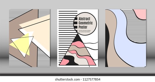 Covers Templates Set with Bauhaus and Graphic Geometric Elements. Placards Set with Handwritten Wavy Stripes, Triangles and Abstract Vector Shapes. Applicable for Brochures, Posters, Magazine, Layout.