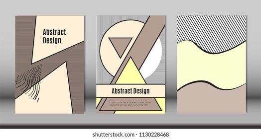 Covers Templates Set with Bauhaus and Graphic Geometric Elements. Placards Set with Handwritten Wavy Stripes, Triangles and Abstract Vector Shapes. Applicable for Brochures, Posters, Magazine, Layout.