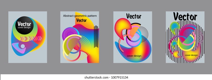 Covers templates set with bauhaus, memphis and hipster style graphic geometric elements. Applicable for placards, brochures, posters, covers and banners.