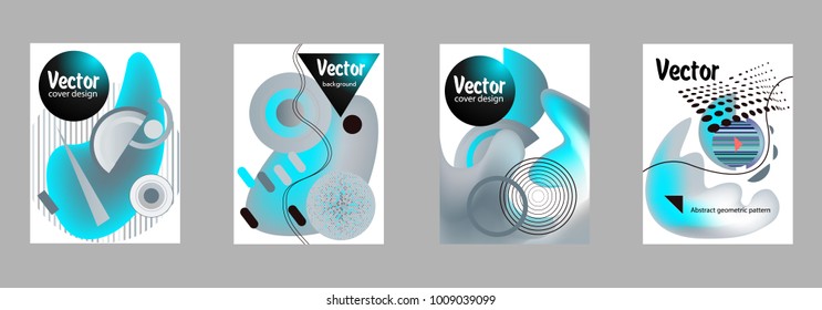 Covers templates set with bauhaus, memphis and hipster style graphic geometric elements. Applicable for placards, brochures, posters, covers and banners.