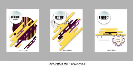 Covers templates set with bauhaus, memphis and hipster style graphic geometric elements. Applicable for placards, brochures, posters, covers and banners.