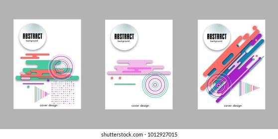 Covers templates set with bauhaus, memphis and hipster style graphic geometric elements. Applicable for placards, brochures, posters, covers and banners.