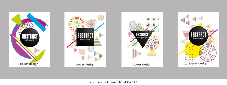 Covers templates set with bauhaus, memphis and hipster style graphic geometric elements. Applicable for placards, brochures, posters, covers and banners.