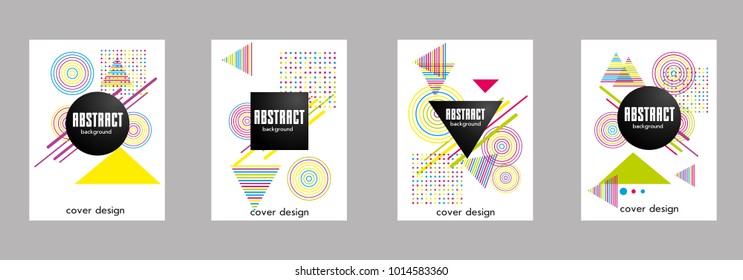 Covers templates set with bauhaus, memphis and hipster style graphic geometric elements. Applicable for placards, brochures, posters, covers and banners.