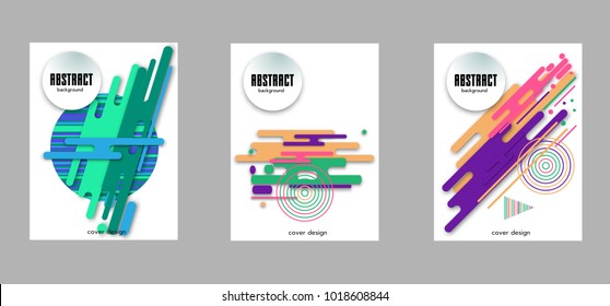 Covers templates set with bauhaus, memphis and hipster style graphic geometric elements. Applicable for placards, brochures, posters, covers and banners.