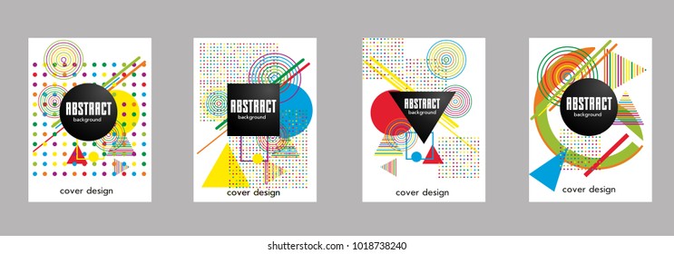 Covers templates set with bauhaus, memphis and hipster style graphic geometric elements. Applicable for placards, brochures, posters, covers and banners.
