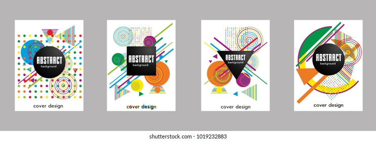 Covers templates set with bauhaus, memphis and hipster style graphic geometric elements. Applicable for placards, brochures, posters, covers and banners.