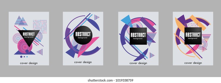 Covers templates set with bauhaus, memphis and hipster style graphic geometric elements. Applicable for placards, brochures, posters, covers and banners.
