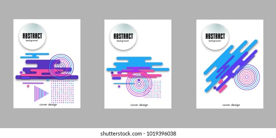 Covers templates set with bauhaus, memphis and hipster style graphic geometric elements. Applicable for placards, brochures, posters, covers and banners.