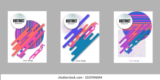 Covers templates set with bauhaus, memphis and hipster style graphic geometric elements. Applicable for placards, brochures, posters, covers and banners.