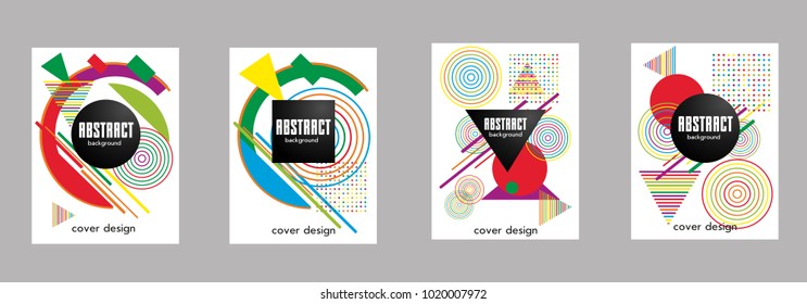 Covers templates set with bauhaus, memphis and hipster style graphic geometric elements. Applicable for placards, brochures, posters, covers and banners.
