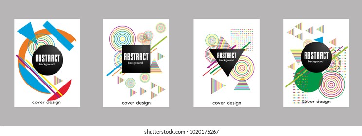 Covers templates set with bauhaus, memphis and hipster style graphic geometric elements. Applicable for placards, brochures, posters, covers and banners.