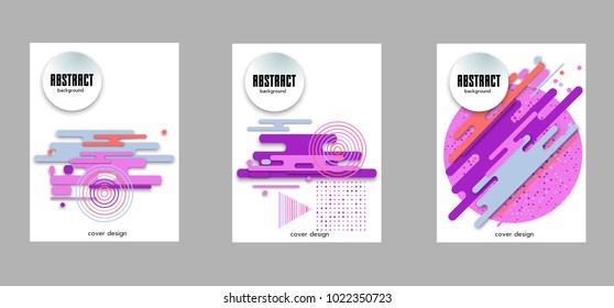 Covers templates set with bauhaus, memphis and hipster style graphic geometric elements. Applicable for placards, brochures, posters, covers and banners.