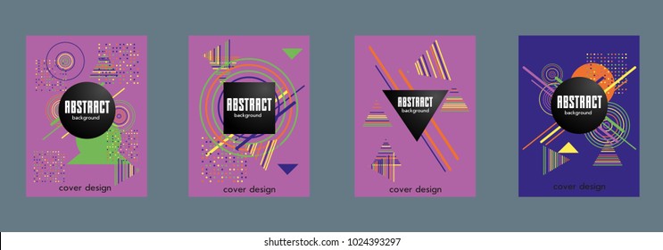 Covers templates set with bauhaus, memphis and hipster style graphic geometric elements. Applicable for placards, brochures, posters, covers and banners.