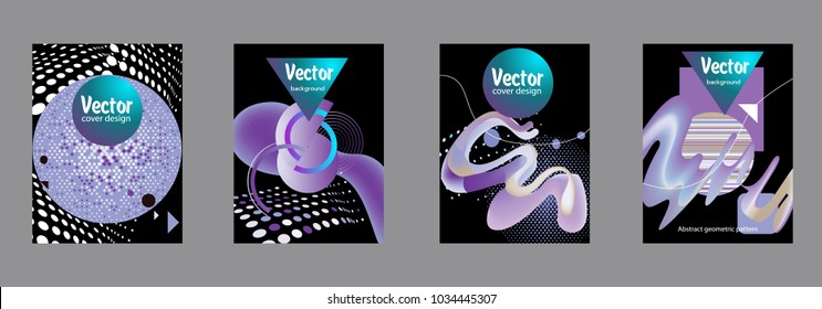 Covers templates set with bauhaus, memphis and hipster style graphic geometric elements. Applicable for placards, brochures, posters, covers and banners.