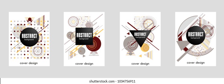 Covers templates set with bauhaus, memphis and hipster style graphic geometric elements. Applicable for placards, brochures, posters, covers and banners.