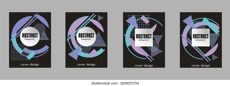 Covers templates set with bauhaus, memphis and hipster style graphic geometric elements. Applicable for placards, brochures, posters, covers and banners.