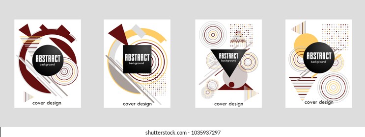 Covers templates set with bauhaus, memphis and hipster style graphic geometric elements. Applicable for placards, brochures, posters, covers and banners.
