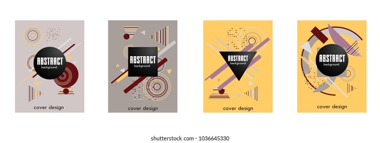 Covers templates set with bauhaus, memphis and hipster style graphic geometric elements. Applicable for placards, brochures, posters, covers and banners.