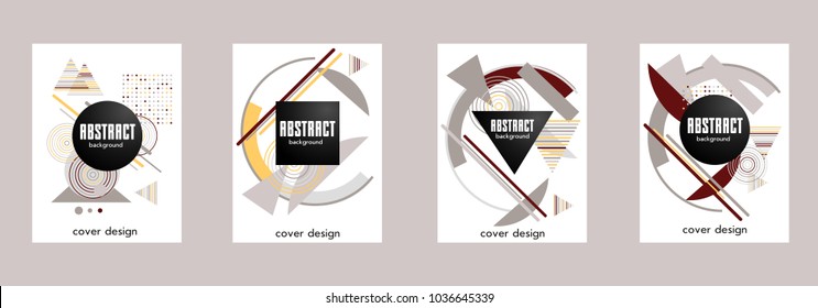 Covers templates set with bauhaus, memphis and hipster style graphic geometric elements. Applicable for placards, brochures, posters, covers and banners.