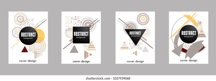 Covers templates set with bauhaus, memphis and hipster style graphic geometric elements. Applicable for placards, brochures, posters, covers and banners.