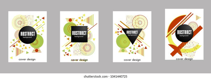 Covers templates set with bauhaus, memphis and hipster style graphic geometric elements. Applicable for placards, brochures, posters, covers and banners.