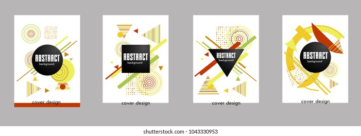 Covers templates set with bauhaus, memphis and hipster style graphic geometric elements. Applicable for placards, brochures, posters, covers and banners.
