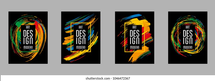 Covers templates set with bauhaus, memphis and hipster style graphic geometric elements. Applicable for placards, brochures, posters, covers and banners.