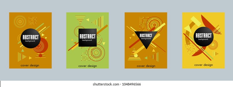 Covers templates set with bauhaus, memphis and hipster style graphic geometric elements. Applicable for placards, brochures, posters, covers and banners.