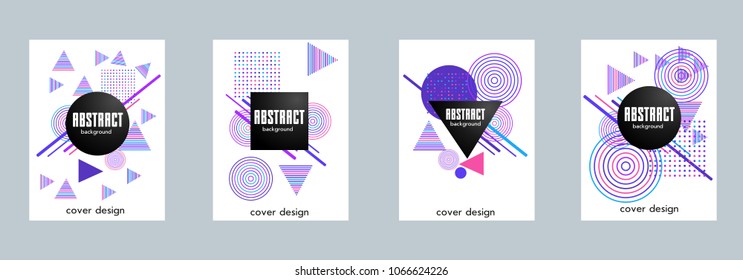 Covers templates set with bauhaus, memphis and hipster style graphic geometric elements. Applicable for placards, brochures, posters, covers and banners.