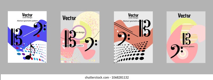 Covers templates set with bauhaus, memphis and hipster style graphic geometric elements. Applicable for placards, brochures, posters, covers and banners.
