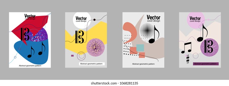 Covers templates set with bauhaus, memphis and hipster style graphic geometric elements. Applicable for placards, brochures, posters, covers and banners.