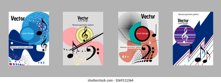Covers templates set with bauhaus, memphis and hipster style graphic geometric elements. Applicable for placards, brochures, posters, covers and banners.
