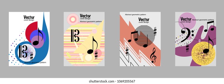 Covers templates set with bauhaus, memphis and hipster style graphic geometric elements. Applicable for placards, brochures, posters, covers and banners.