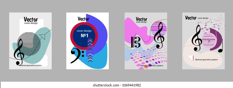 Covers templates set with bauhaus, memphis and hipster style graphic geometric elements. Applicable for placards, brochures, posters, covers and banners.