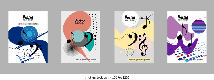 Covers templates set with bauhaus, memphis and hipster style graphic geometric elements. Applicable for placards, brochures, posters, covers and banners.