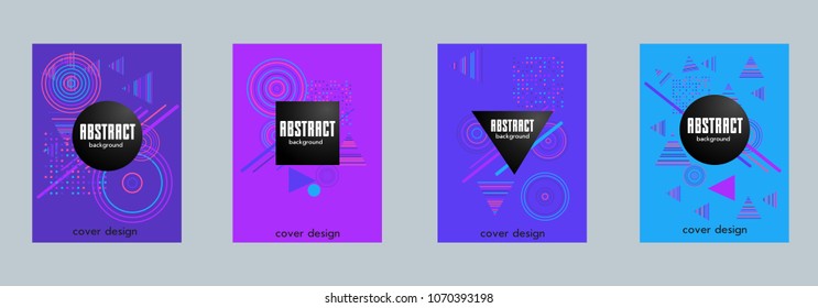 Covers templates set with bauhaus, memphis and hipster style graphic geometric elements. Applicable for placards, brochures, posters, covers and banners.