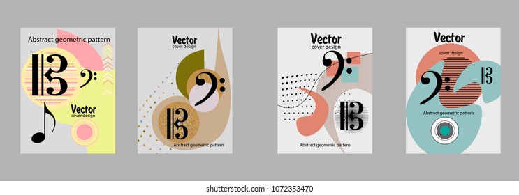 Covers templates set with bauhaus, memphis and hipster style graphic geometric elements. Applicable for placards, brochures, posters, covers and banners.