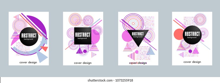 Covers templates set with bauhaus, memphis and hipster style graphic geometric elements. Applicable for placards, brochures, posters, covers and banners.