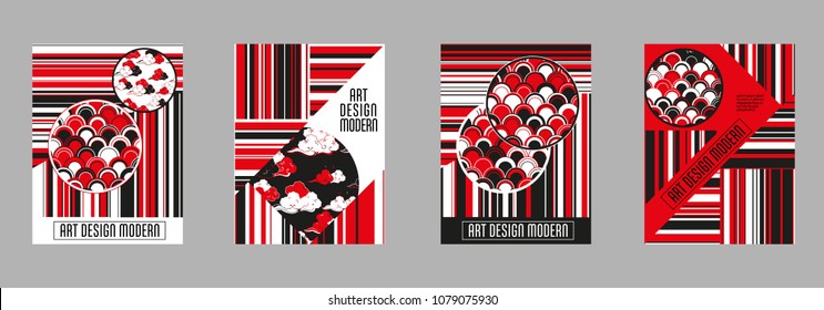 Covers templates set with bauhaus, memphis and hipster style graphic geometric elements. Applicable for placards, brochures, posters, covers and banners.