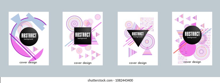 Covers templates set with bauhaus, memphis and hipster style graphic geometric elements. Applicable for placards, brochures, posters, covers and banners.