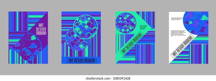 Covers templates set with bauhaus, memphis and hipster style graphic geometric elements. Applicable for placards, brochures, posters, covers and banners.