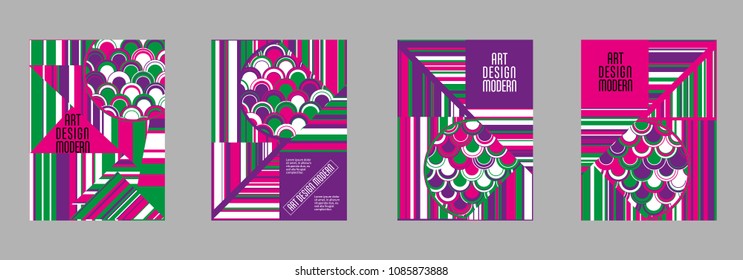 Covers templates set with bauhaus, memphis and hipster style graphic geometric elements. Applicable for placards, brochures, posters, covers and banners.