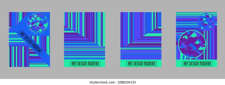 Covers templates set with bauhaus, memphis and hipster style graphic geometric elements. Applicable for placards, brochures, posters, covers and banners.