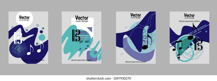 Covers templates set with bauhaus, memphis and hipster style graphic geometric elements. Applicable for placards, brochures, posters, covers and banners.