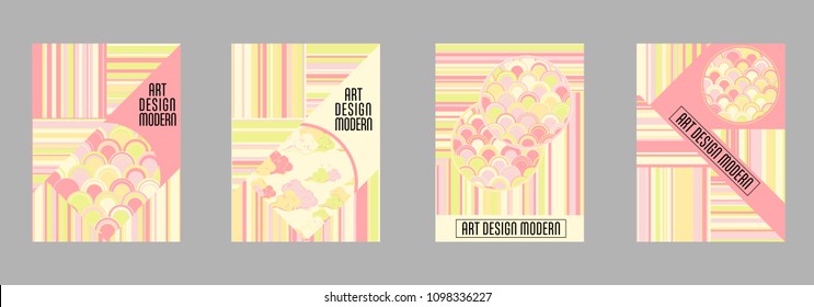 Covers templates set with bauhaus, memphis and hipster style graphic geometric elements. Applicable for placards, brochures, posters, covers and banners.
