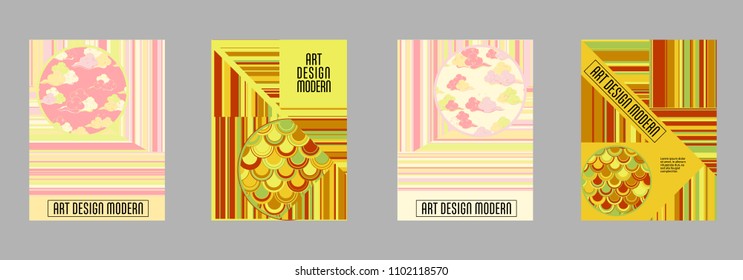 Covers templates set with bauhaus, memphis and hipster style graphic geometric elements. Applicable for placards, brochures, posters, covers and banners.