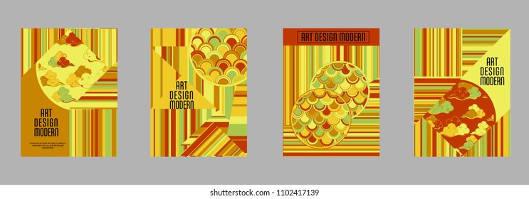 Covers templates set with bauhaus, memphis and hipster style graphic geometric elements. Applicable for placards, brochures, posters, covers and banners.