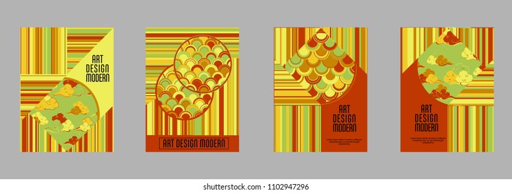 Covers templates set with bauhaus, memphis and hipster style graphic geometric elements. Applicable for placards, brochures, posters, covers and banners.