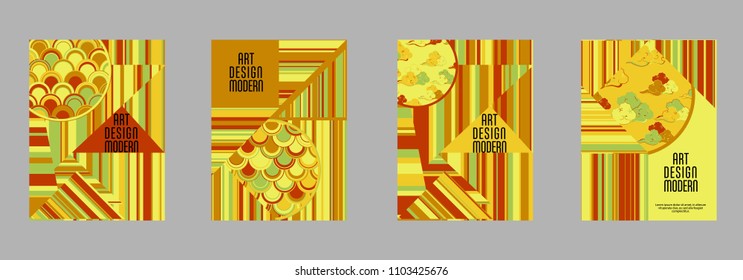 Covers templates set with bauhaus, memphis and hipster style graphic geometric elements. Applicable for placards, brochures, posters, covers and banners.